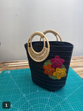 Woven Flower Tote: Straw Basket Bag with Handmade Leather Blooms