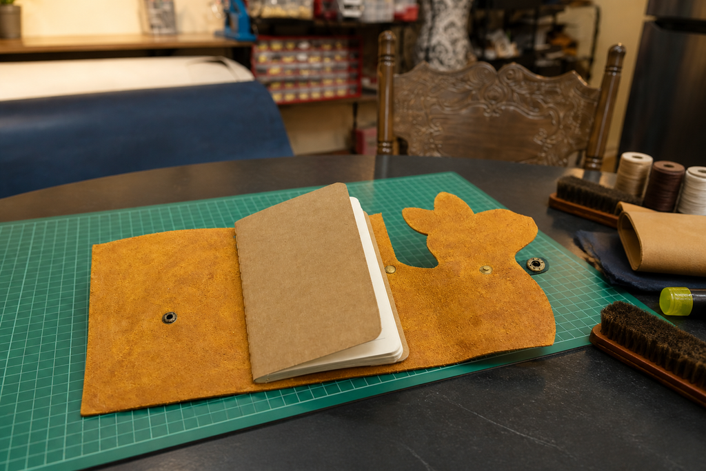 Bunny Journal Cover, Handmade Leather with Bow Tie Closure
