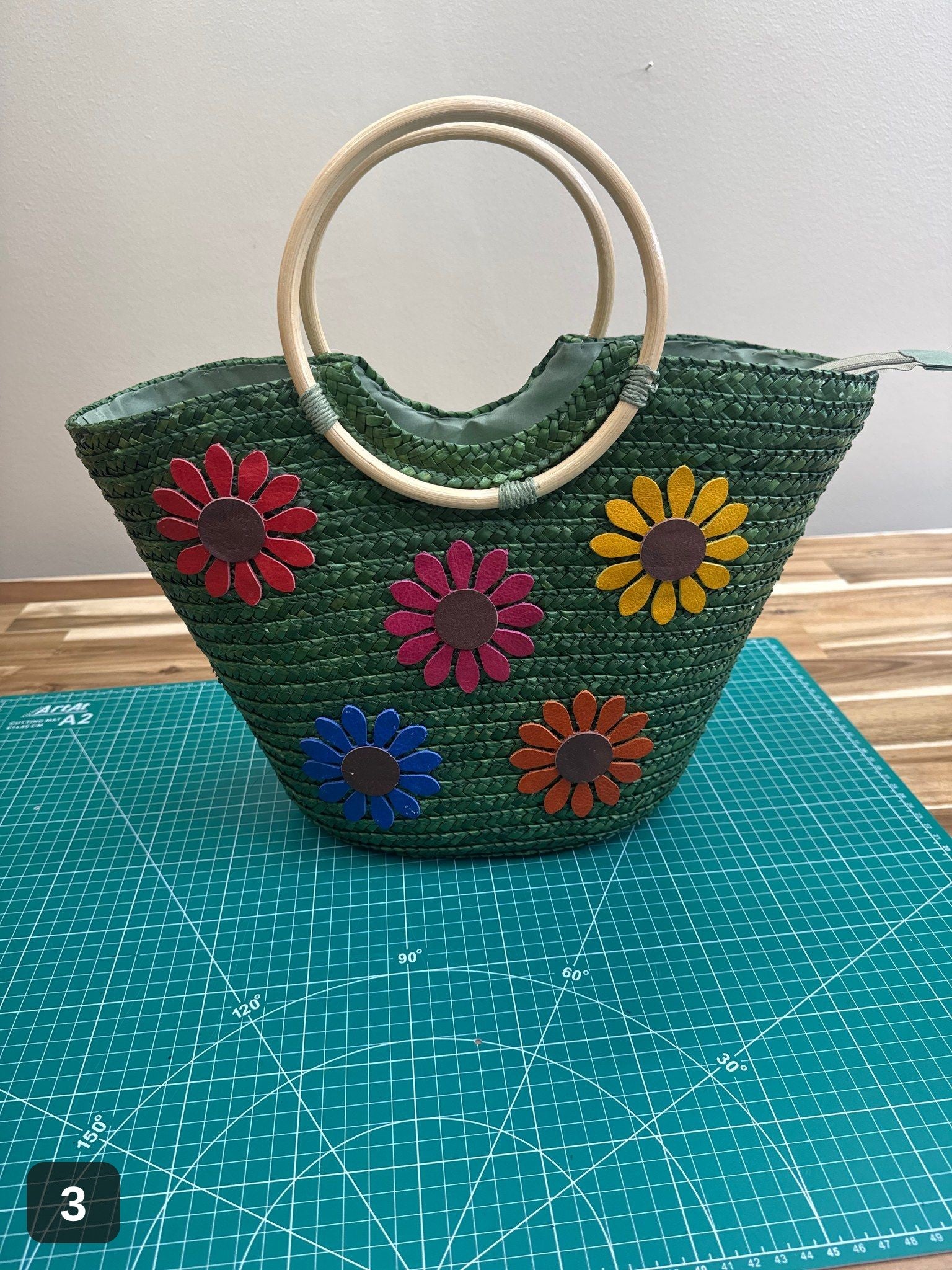 Woven Flower Tote: Straw Basket Bag with Handmade Leather Blooms
