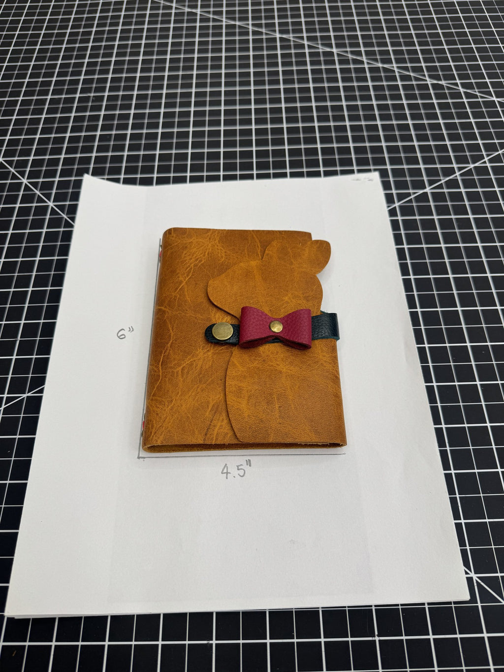 Bunny Journal Cover, Handmade Leather with Bow Tie Closure