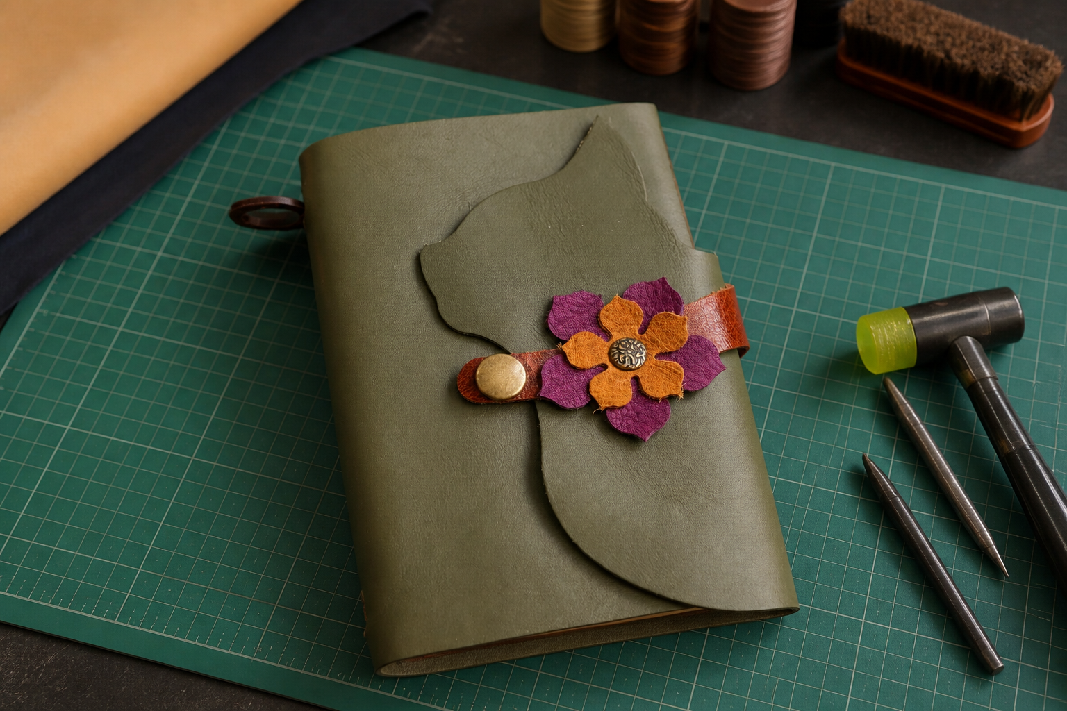 Cat Silhouette Leather Journal Cover, Many colors available
