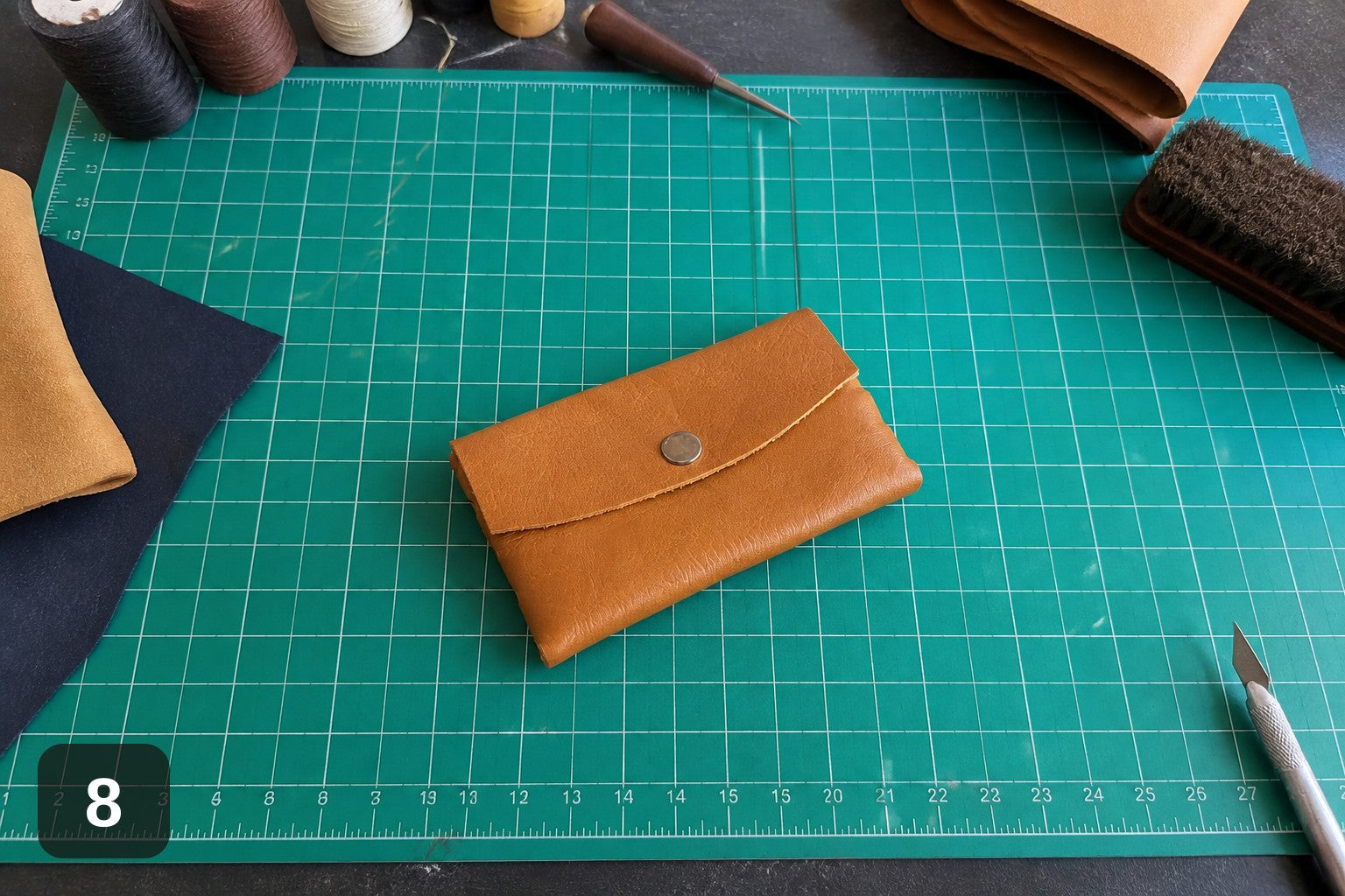 Woven Side Wallet - Handmade Leather Card & Cash Case