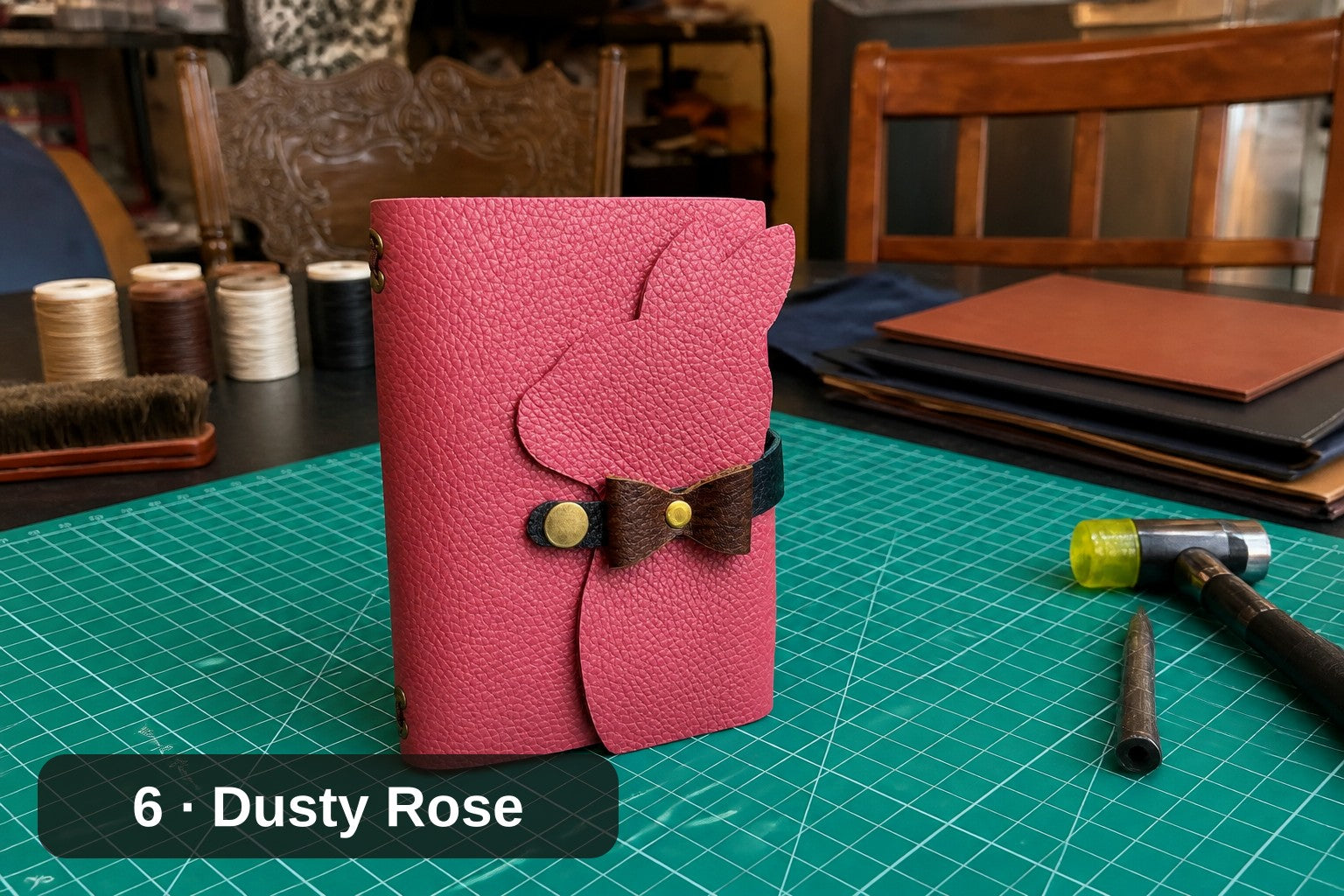 Bunny Journal Cover, Handmade Leather with Bow Tie Closure