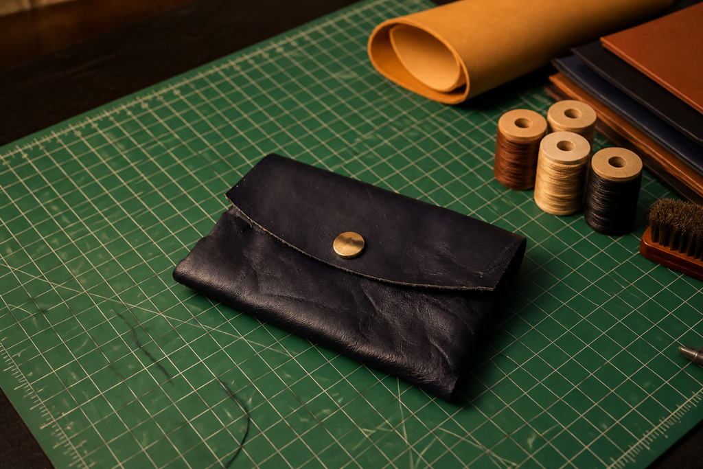 Woven Side Wallet - Handmade Leather Card & Cash Case