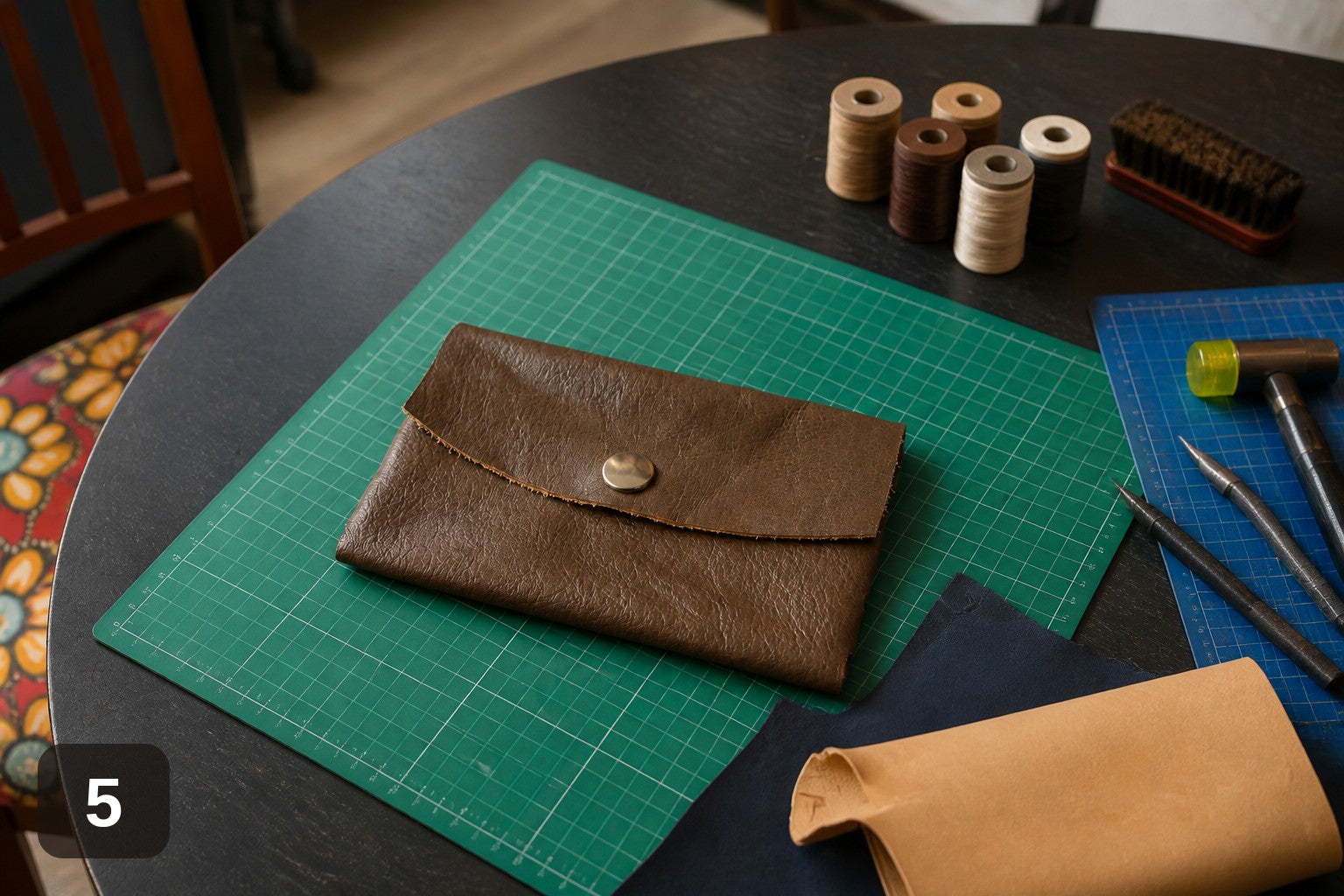 Woven Side Wallet - Handmade Leather Card & Cash Case