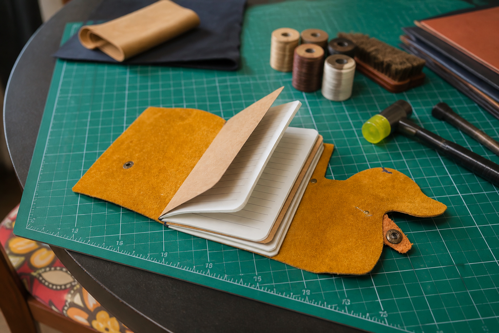 Tan Leather Journal Cover - Dog & Bone Snap Closure