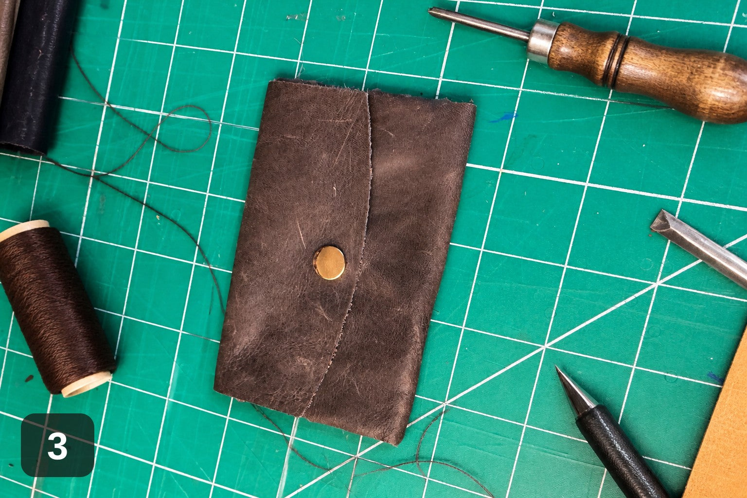Woven Side Wallet - Handmade Leather Card & Cash Case