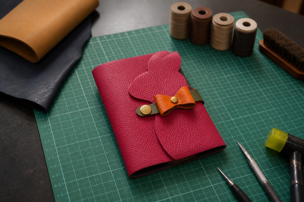 Bunny Journal Cover, Handmade Leather with Bow Tie Closure