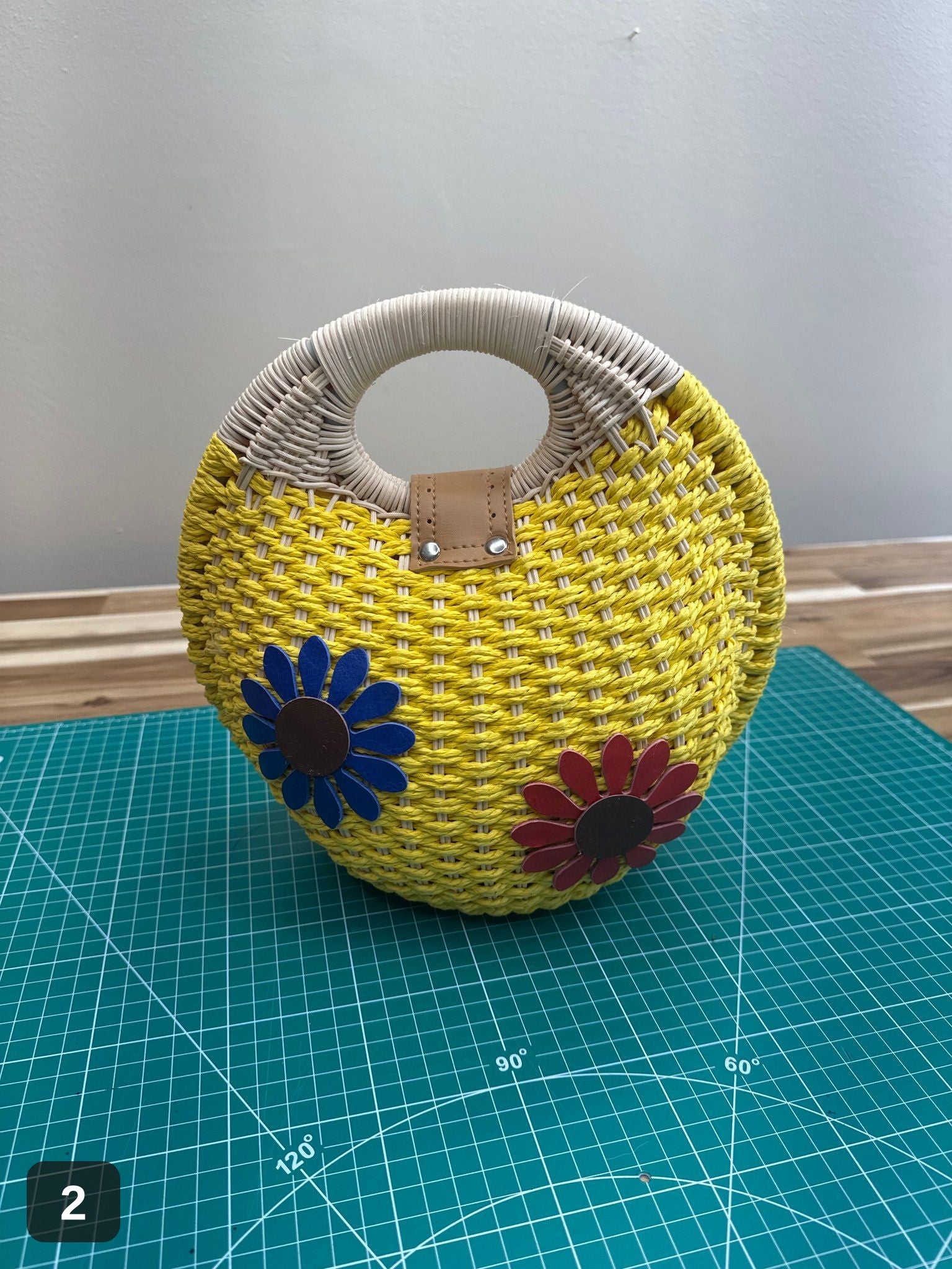 Woven Flower Tote: Straw Basket Bag with Handmade Leather Blooms