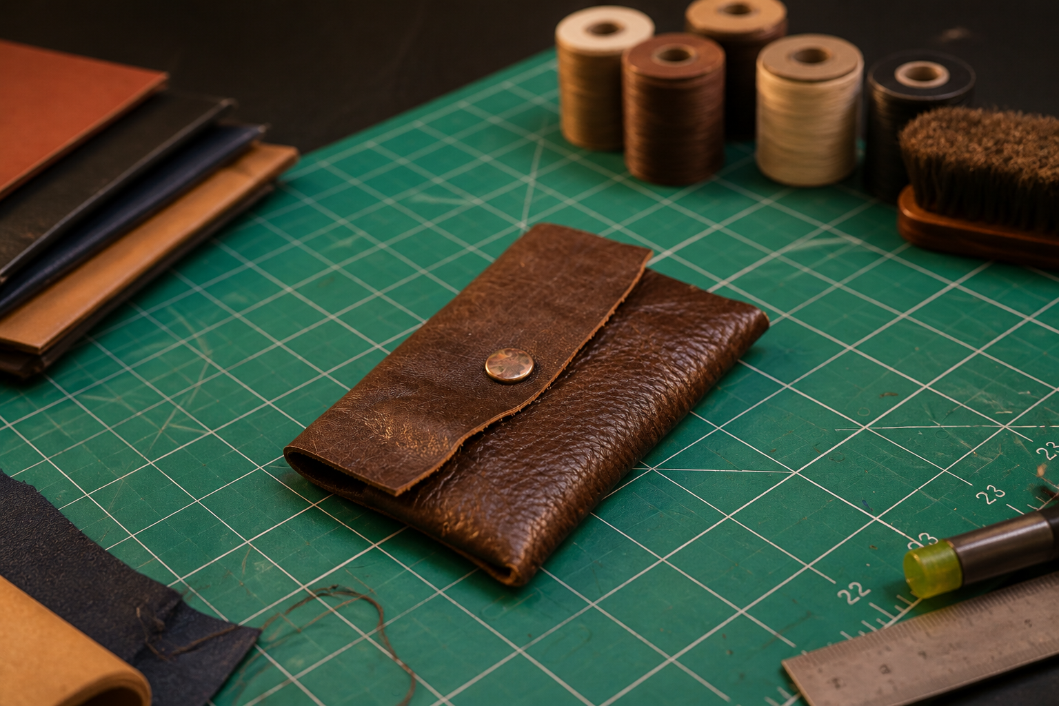 Woven Side Wallet - Handmade Leather Card & Cash Case