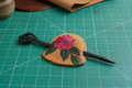 Leather Hair Barrette - Tan Pink Flower