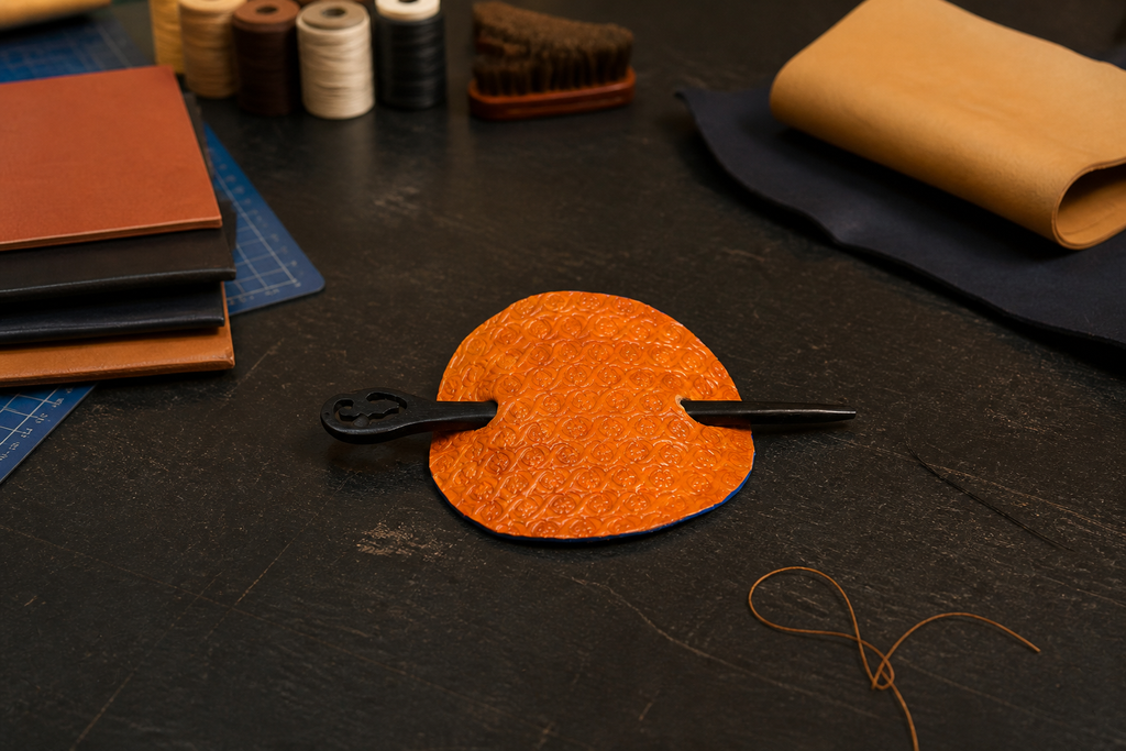 Leather Hair Barrette - Tan Stamped