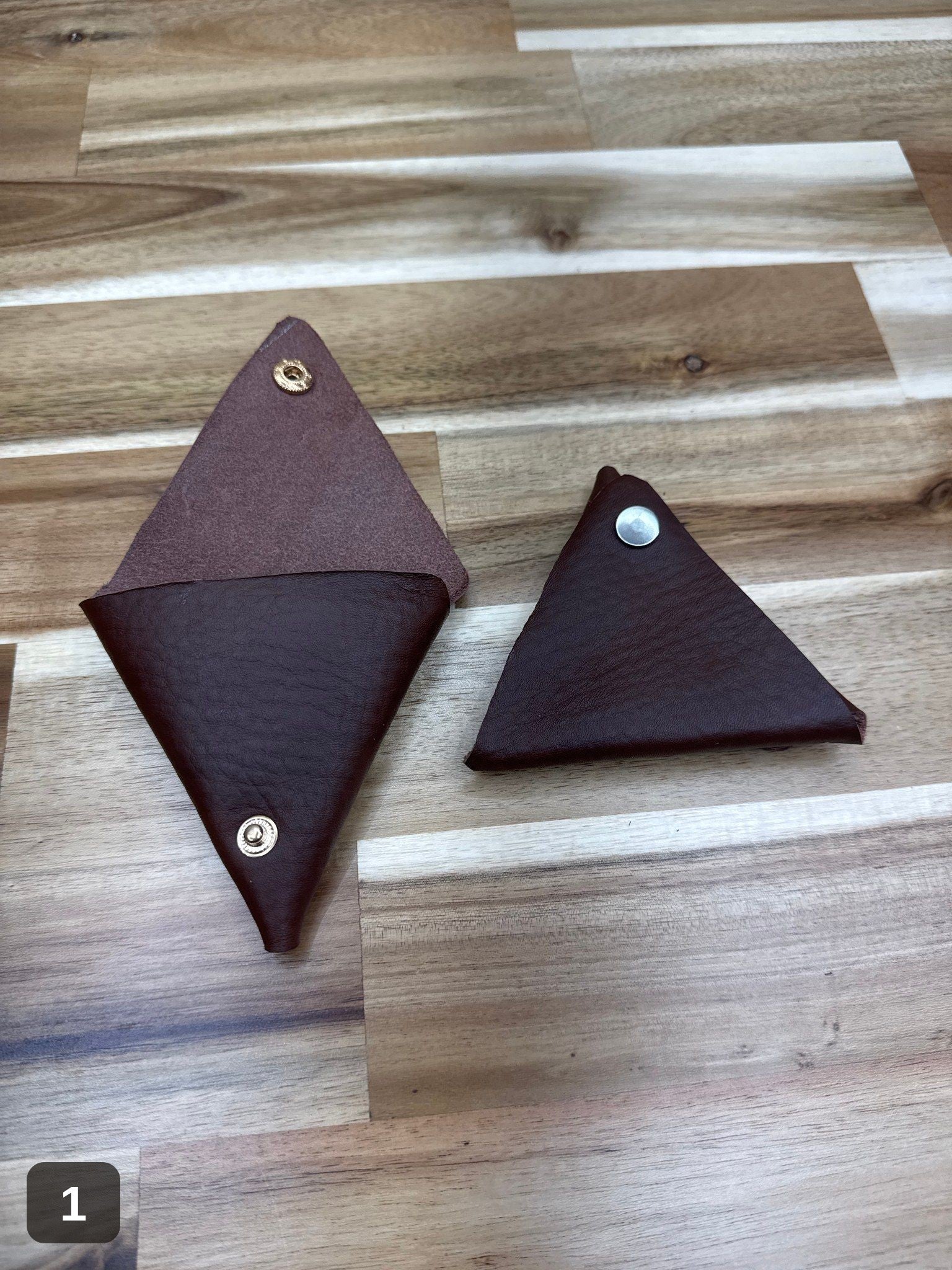 Leather Triangle Coin Pouch, Handmade Fold & Snap Case