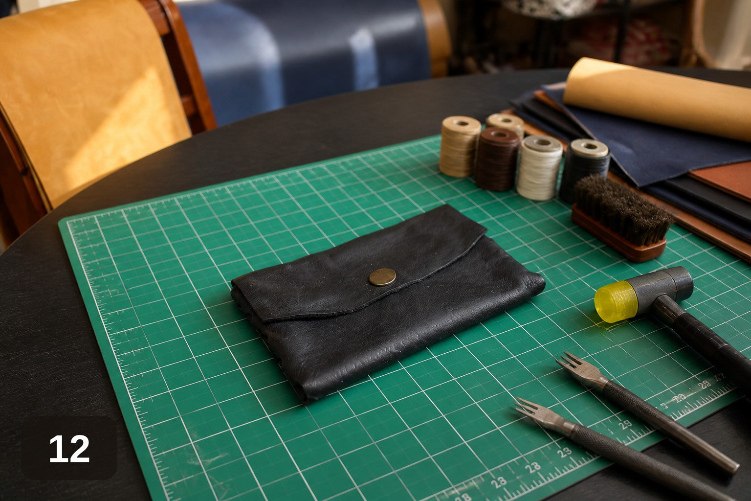 Woven Side Wallet - Handmade Leather Card & Cash Case