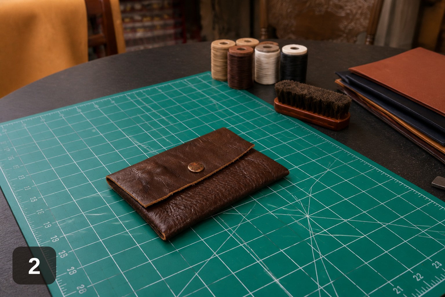 Woven Side Wallet - Handmade Leather Card & Cash Case