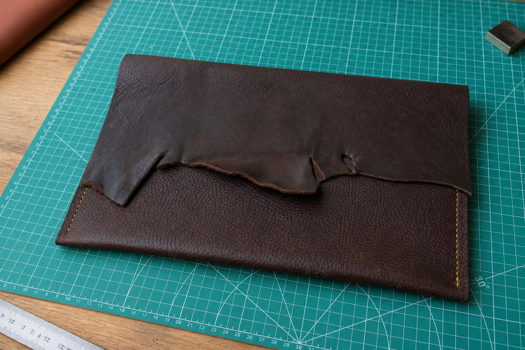 "Live Edge" Laptop Sleeve - Handmade Raw Leather