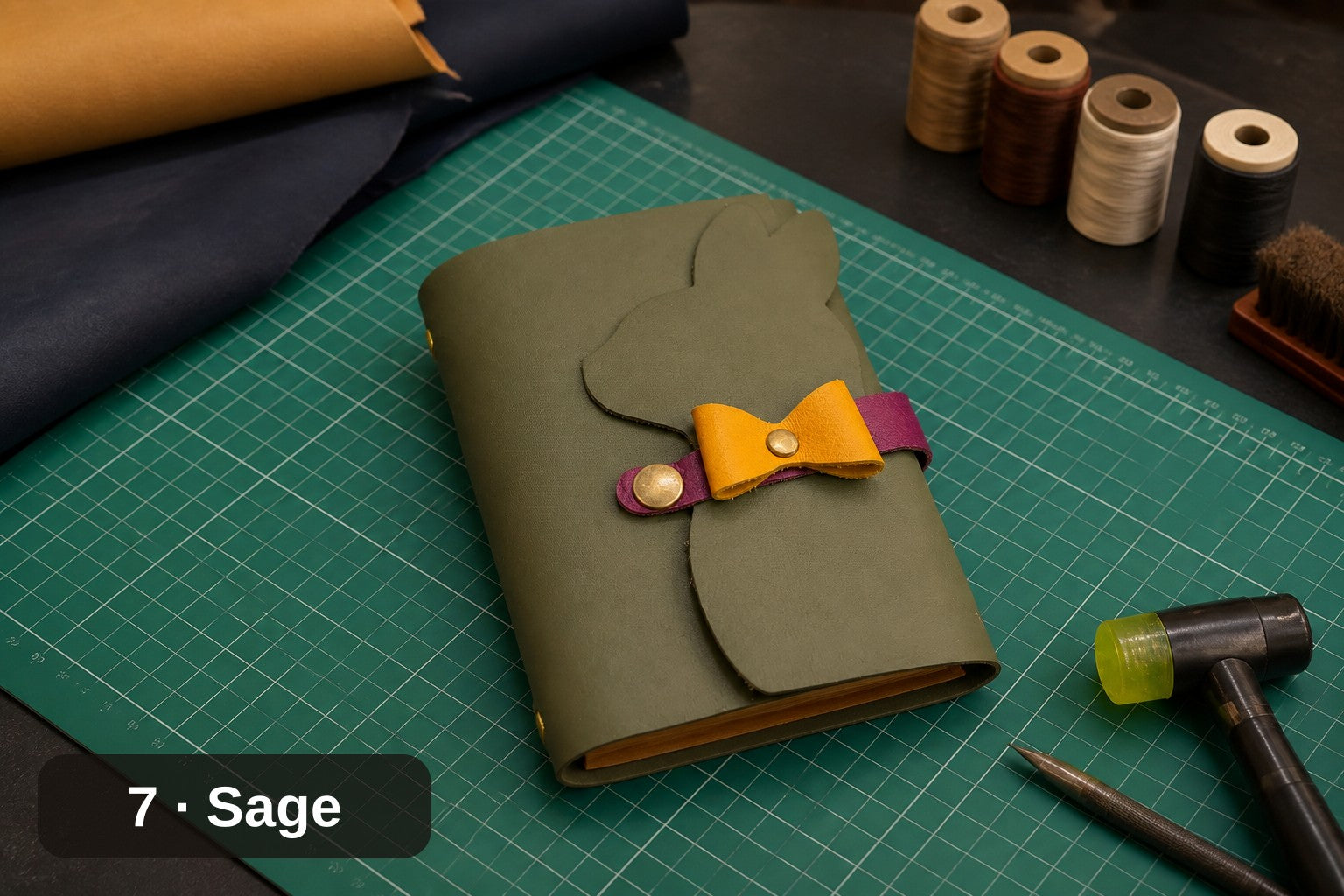 Bunny Journal Cover, Handmade Leather with Bow Tie Closure