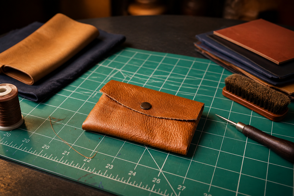 Woven Side Wallet - Handmade Leather Card & Cash Case