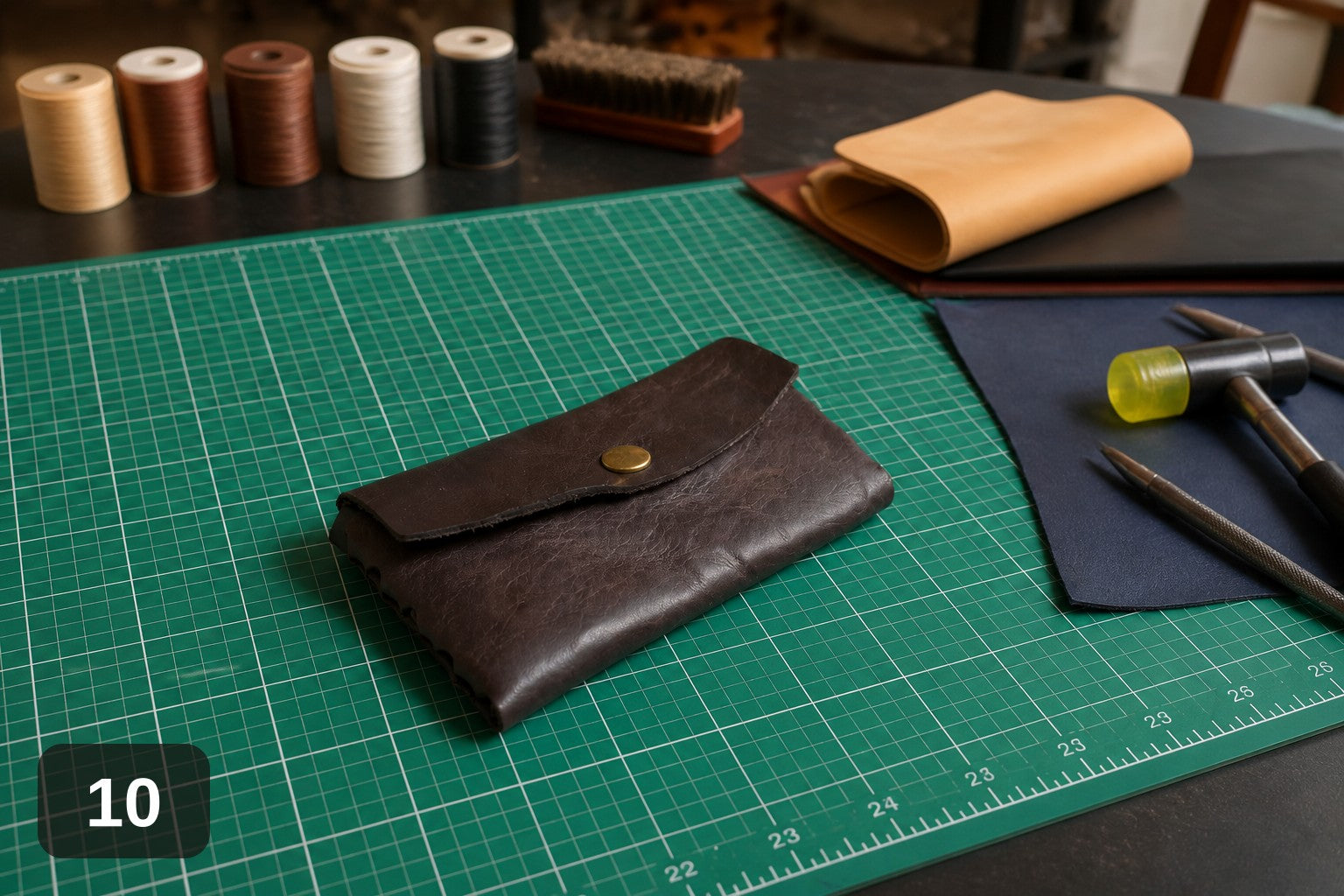 Woven Side Wallet - Handmade Leather Card & Cash Case