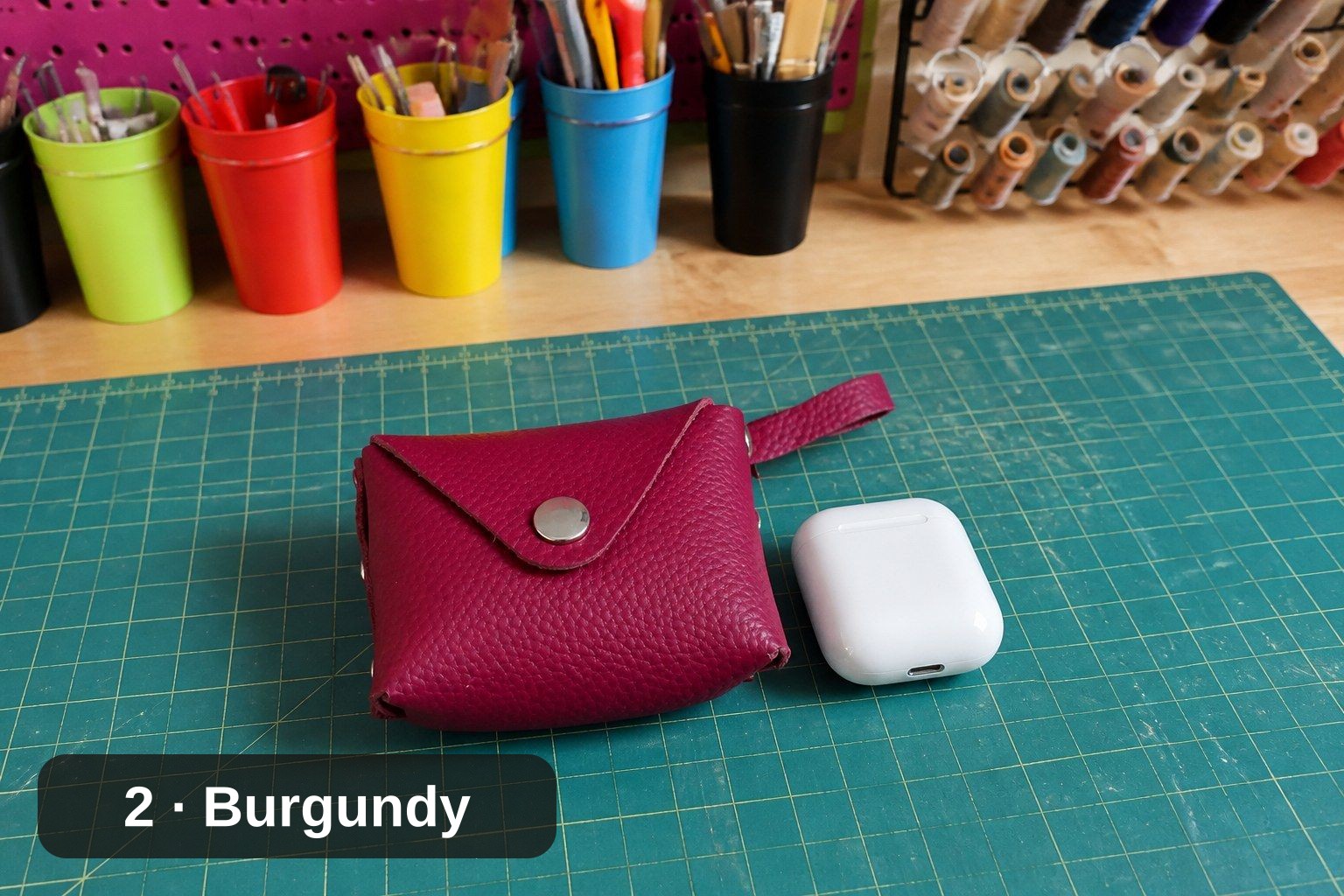 Monedero de cuero pequeño - Estuche para AirPods y lápiz labial