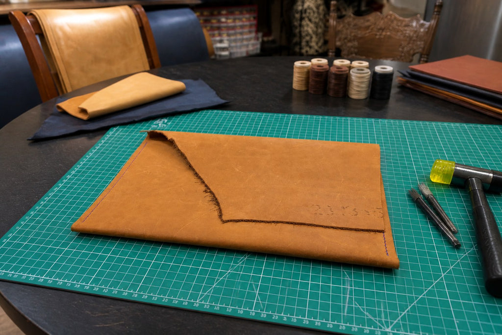 "Live Edge" Laptop Sleeve - Handmade Raw Leather