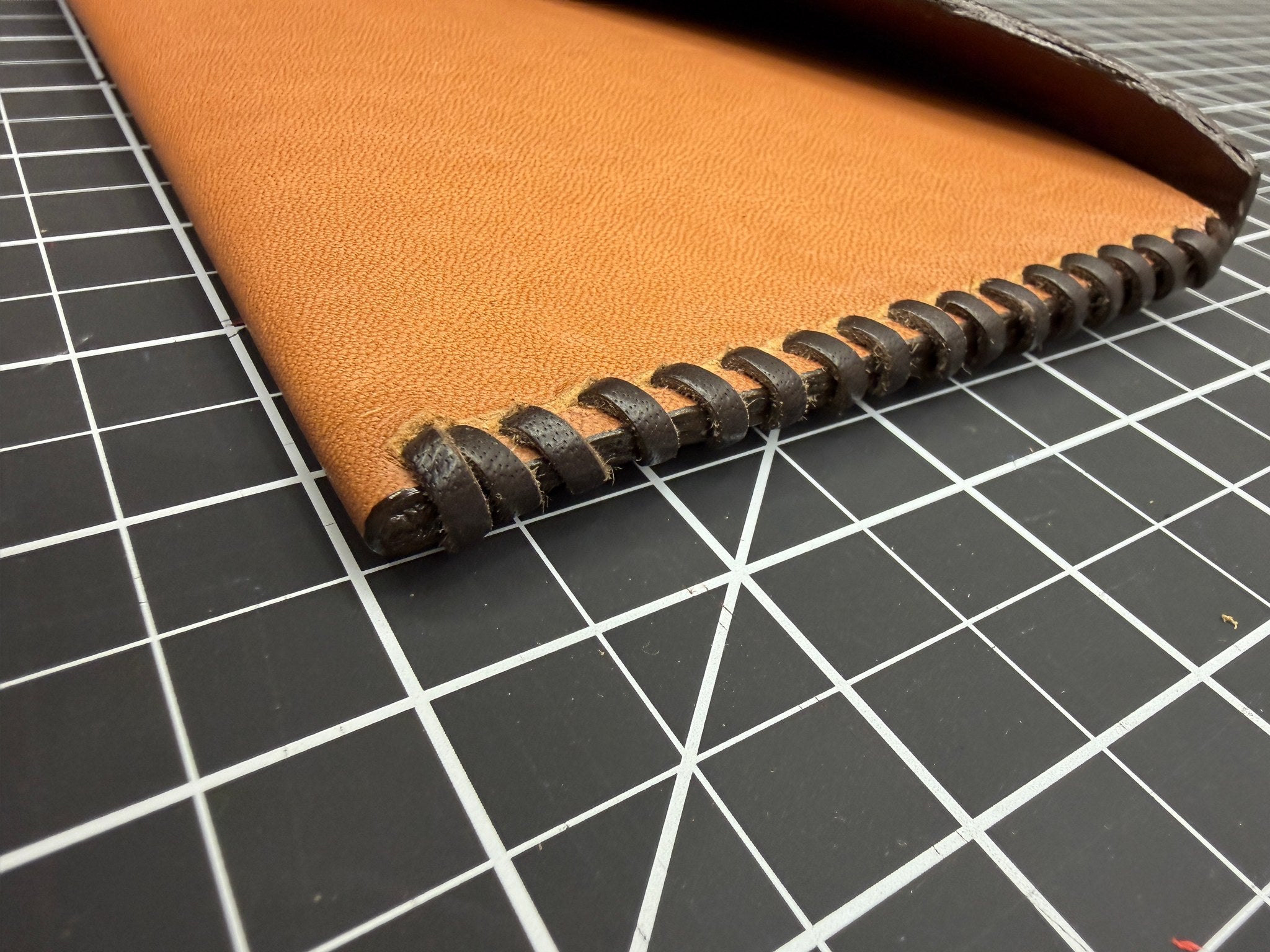 Hand Laced Leather Envelope Clutch in Caramel