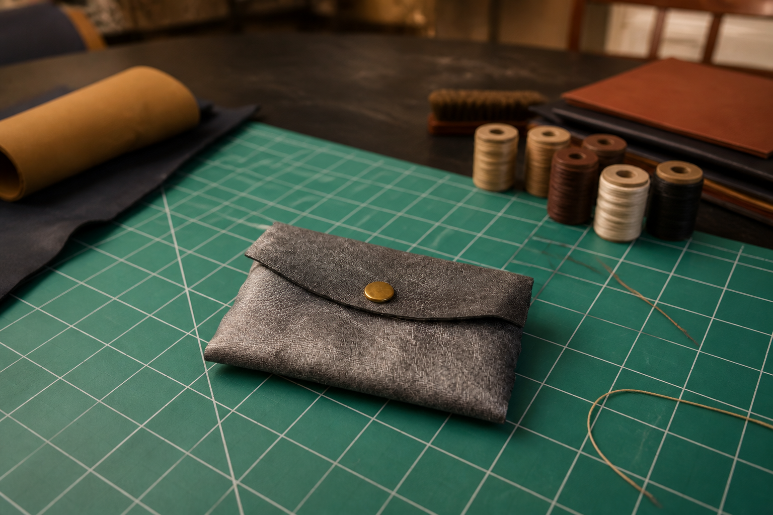 Woven Side Wallet - Handmade Leather Card & Cash Case