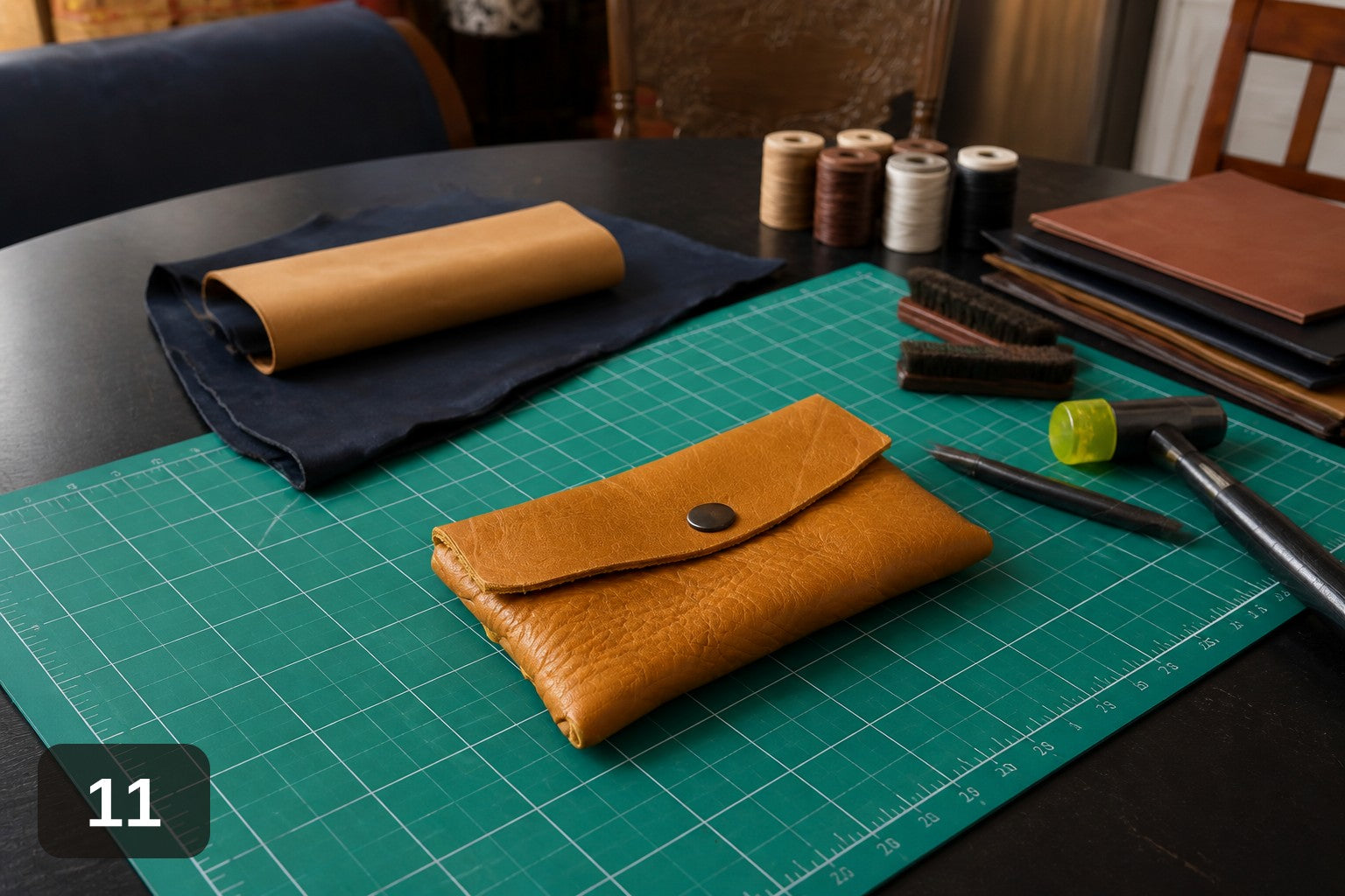 Woven Side Wallet - Handmade Leather Card & Cash Case